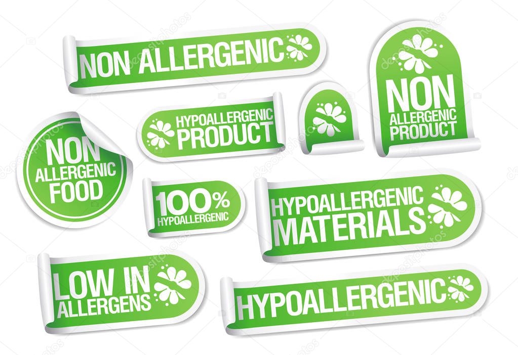 Non allergenic products and hypoallergenic materials stickers set,