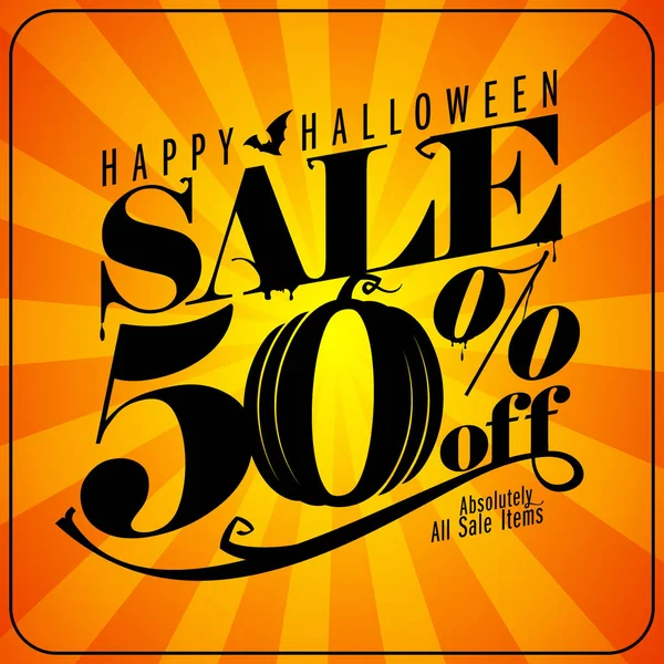 Halloween prodej 50% mimo, vektorový nápis s paprsky — Stockový vektor