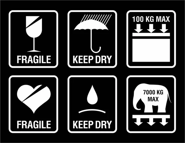 Ambalaj sembolleri - kırılgan, kuru tutmak, maksimum ağırlık — Stok Vektör