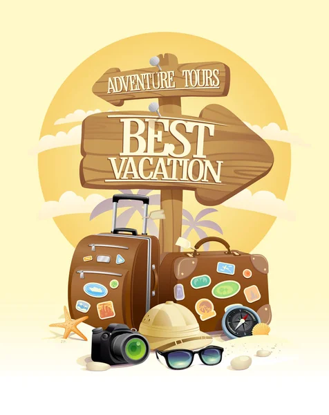 Melhores férias, passeios de aventura, conceito de design turístico vetorial —  Vetores de Stock