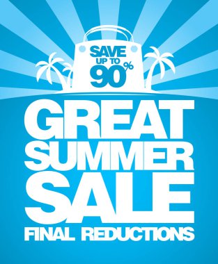 Alışveriş çantası ve tropikal ada ile son yaz satış poster tasarım konsepti