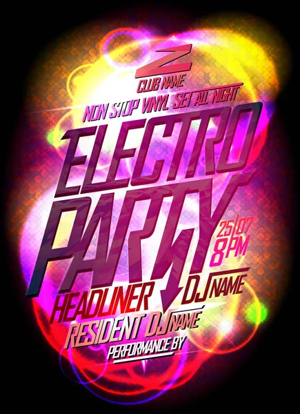 Electro partito luminoso poster al neon — Vettoriale Stock