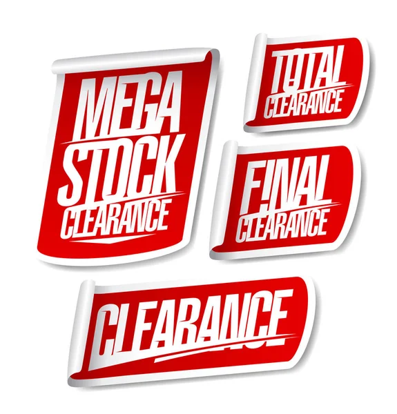 Mega stock clearance, total and final clearance, sale stickers — Stock Vector