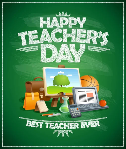 Tarjeta del día del maestro feliz, el mejor profesor nunca cartel — Vector de stock