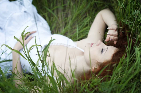 Young sleeping red hair woman — Stock Photo, Image