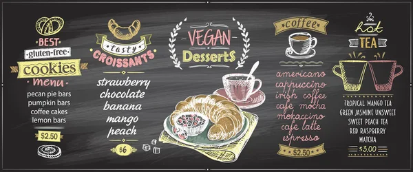 Desenhos de tabuleiro de menu de giz conjunto com doces e bebidas quentes — Vetor de Stock