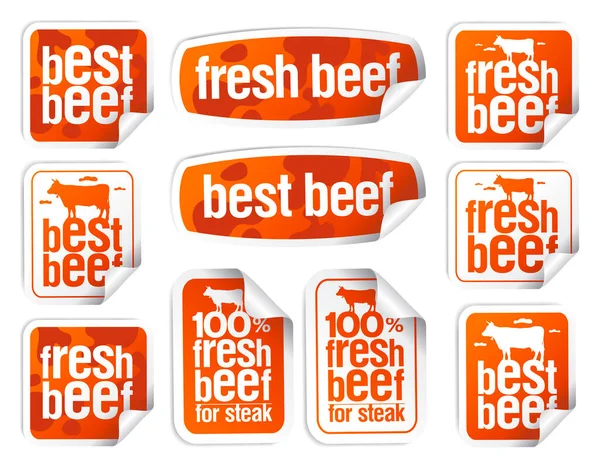 Beef Stickers Set Best Beef Fresh Beef Etc — Stock Vector