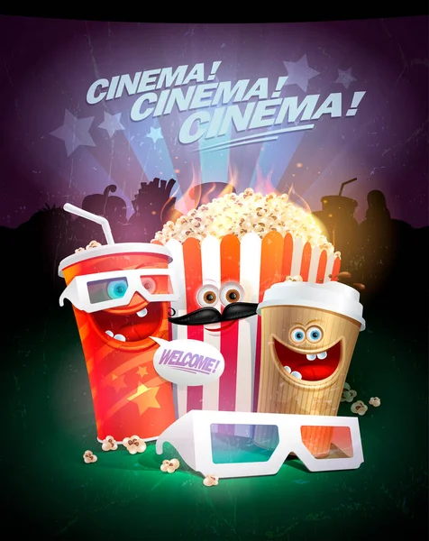 Cinema Poster Menu Cover Uitnodiging Kaart Ontwerp Met Grappige Voedsel — Stockvector