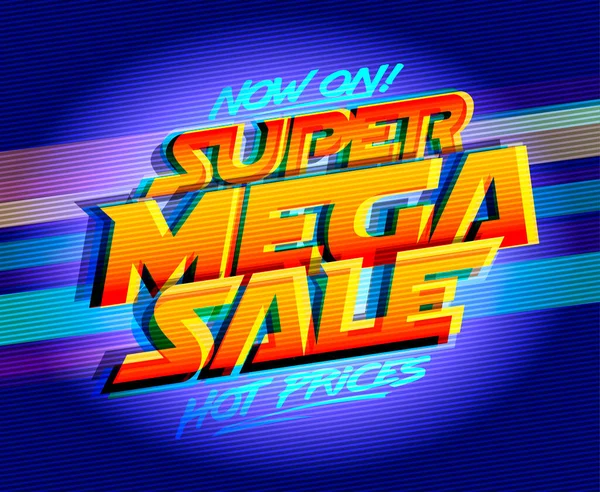 Плакат Вектора Супер Мега Продаж Горячие Цены Стиль Синти Вейв — стоковый вектор