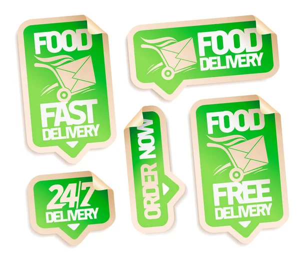 Food Delivery Order Now Food Free Delivery Delivery Vector Stickers — Stock Vector