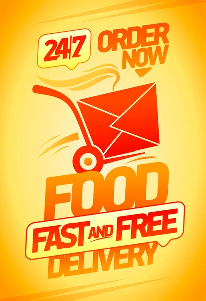 Fast Free Food Delivery Vector Banner Fast Box Delivery Poster — Stock Vector