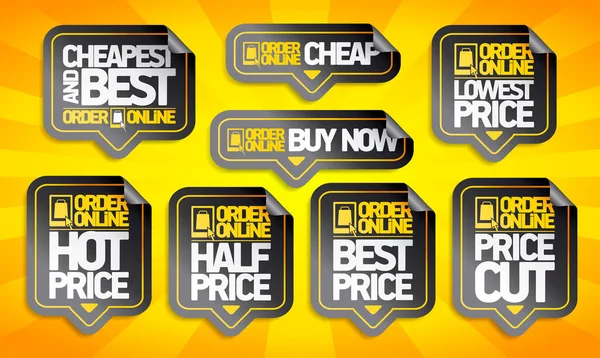 オンライン価格タグステッカーセットを注文 最も安いと最高の 今すぐ購入 価格をカットし 最も安い価格など — ストックベクタ