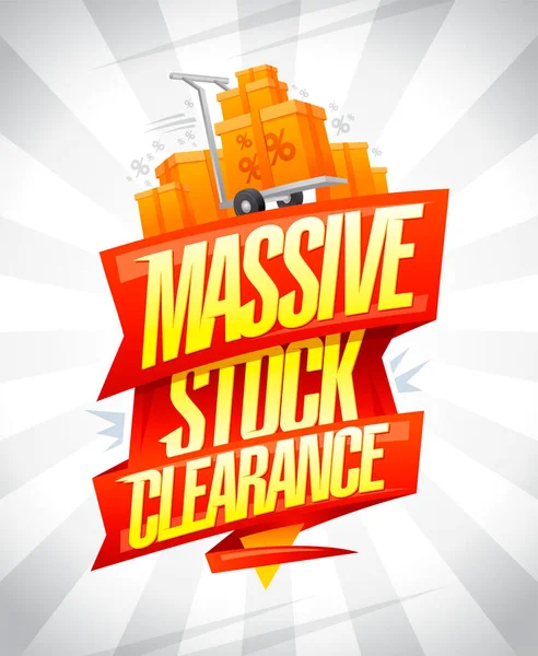 Massive Stock Clearance Vector Poster Mockup Boxes Shopping Cart — Stockový vektor