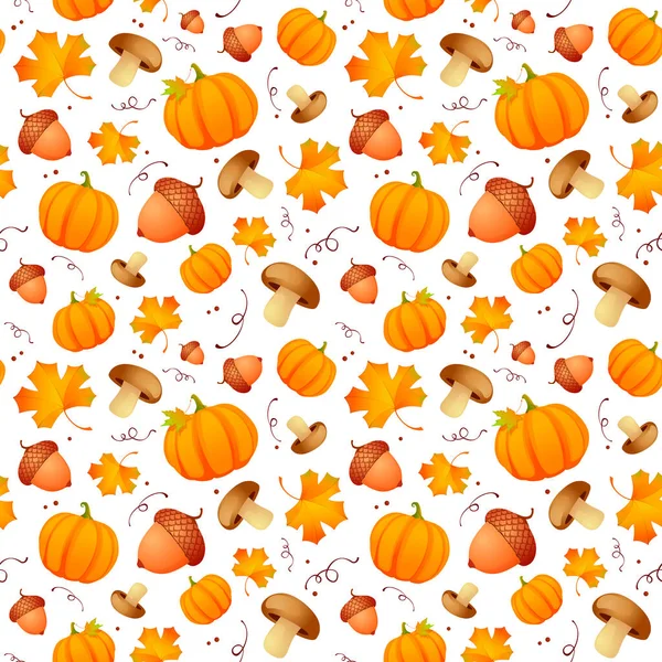 Осенний Стиль Бесшовный Векторный Узор Листьями Желудями Тыквами — стоковый вектор