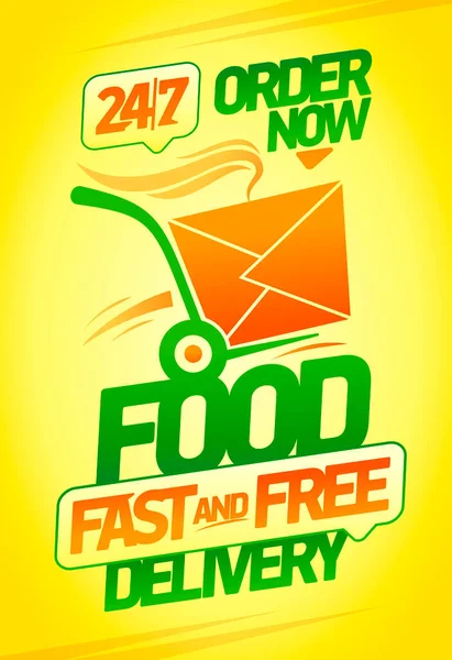 Fast Free Food Delivery Vector Banner Fast Box Delivery Poster — Stock Vector