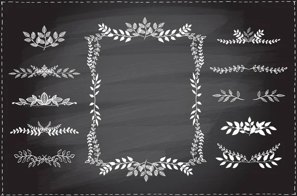 Chalk Graphic Line Plant Frame Dividers Set Chalkboard Vintage Style — Stock Vector