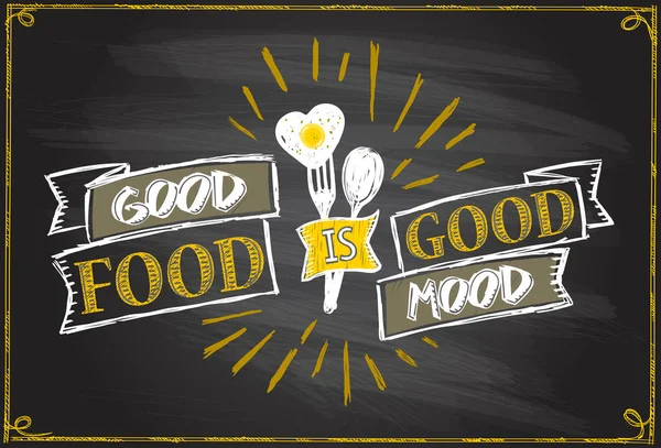 Goed Eten Goed Humeur Krijtbord Met Hand Getekend Belettering Inspiratie — Stockvector