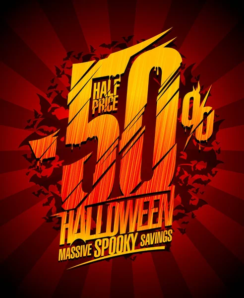 Halloween Verkauf Banner Design Attrappe Massive Gruselige Ersparnisse Bis Rabatt — Stockvektor