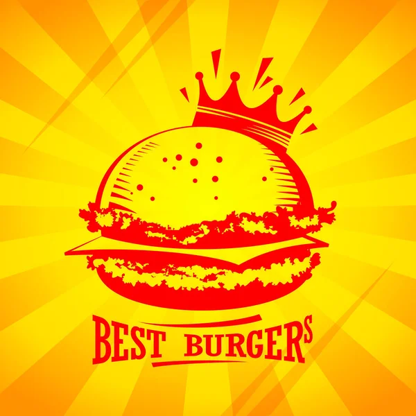 最好的汉堡包 大的皇家汉堡包标志与射线背景 — 图库矢量图片