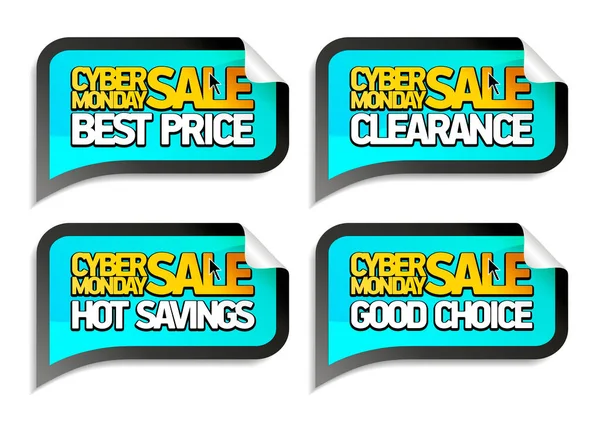 Jeu Autocollants Vectoriels Cyber Monday Sale Meilleur Prix Dégagement Économies — Image vectorielle