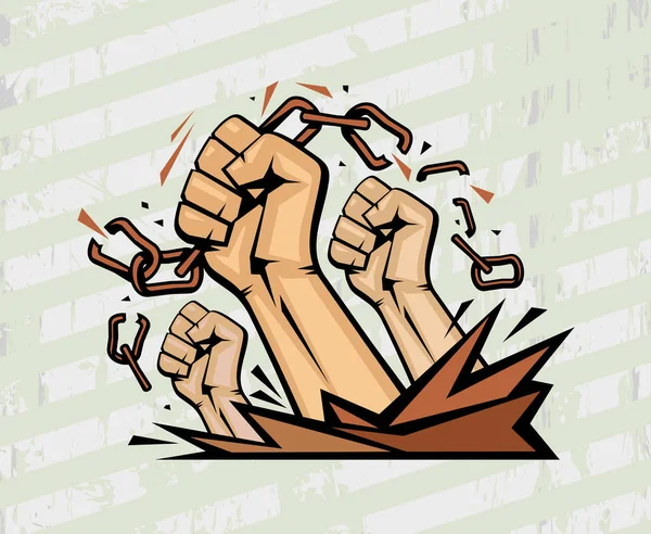 Fists Tearing Chains Vector Poster Vector Illustration — Stock Vector