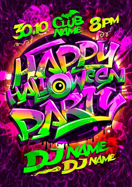 Happy Halloween Feest Poster Ontwerp Met Graffiti Stijl Belettering Vector — Stockvector