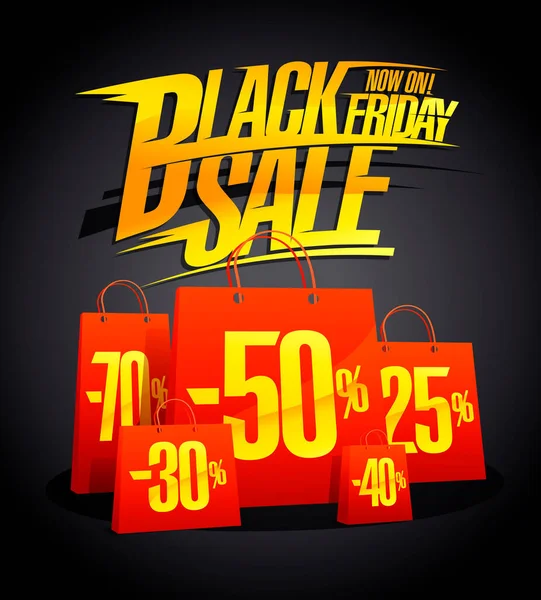 Black Friday Sale Vektorposter Mit Roten Papiertüten Und Goldenem Titel — Stockvektor