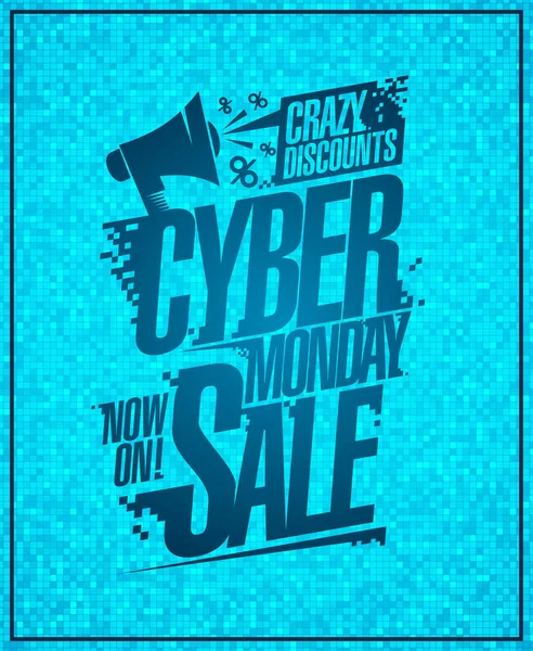 Cyber Monday Super Sale Banner Crazy Discounts Now Vector Poster — Stock Vector