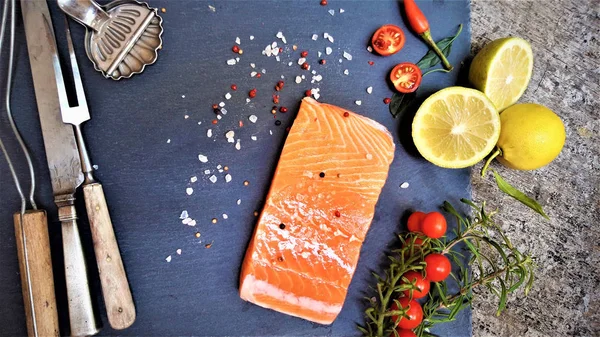 Salted salmon fillet with spices — Stock Photo, Image