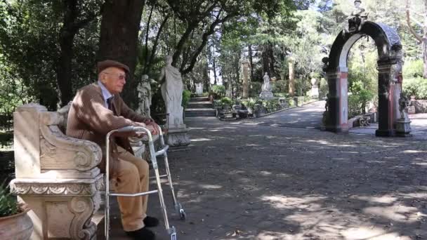 Stáří Problém Lidé Koncept Starší Muž Skleničkách Přemýšlí Sedí Parku — Stock video