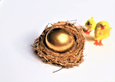 Happy Easter card. Golden Easter egg