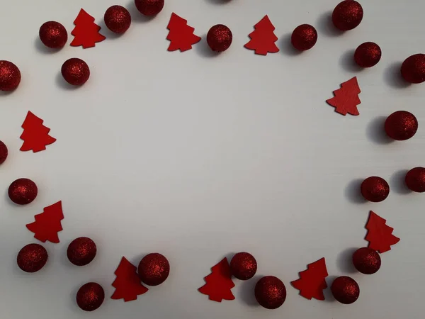 Cadre Noël Festif Avec Des Boules Rouges — Photo