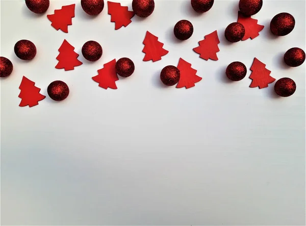 Cadre Noël Festif Avec Des Boules Rouges — Photo