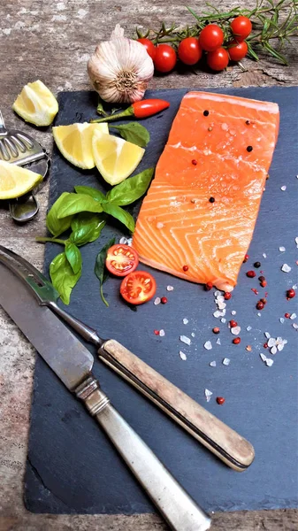 Salted salmon fillet with spices — Stock Photo, Image