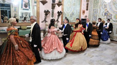 Viagrande, Catania/Italy-November 24 2018: dances in 18th century costume clipart