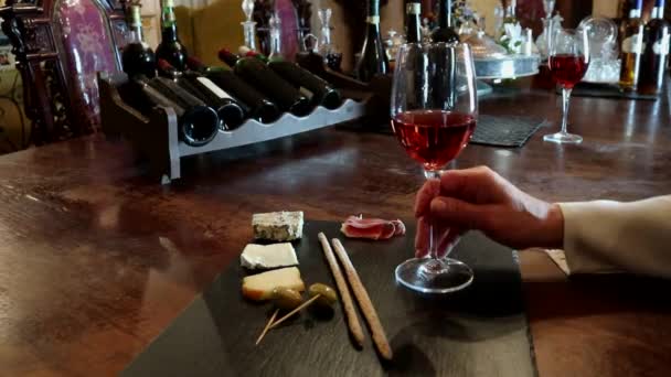 Verres Vin Assiette Fromage Test Vin Test Vin Verre Cristal — Video