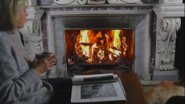 Antigua Chimenea Mármol Tallado Fuego Libro Mesaantigua Chimenea Mármol Tallado — Vídeos de Stock