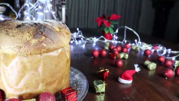 Tasty Italian Holiday Cake Close Traditional Italian Milanese Christmas Panettone — Stock Video