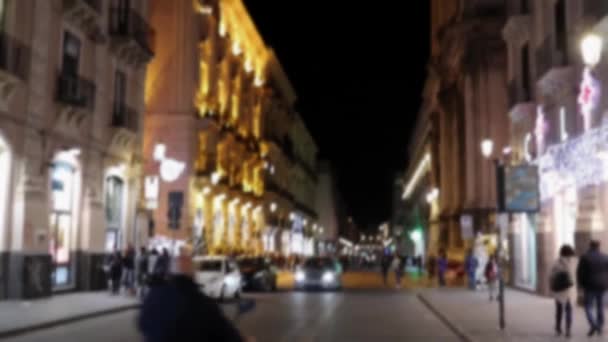 New Year Christmas Market Streets City Defocused View Pedestrians Walking — Stock Video