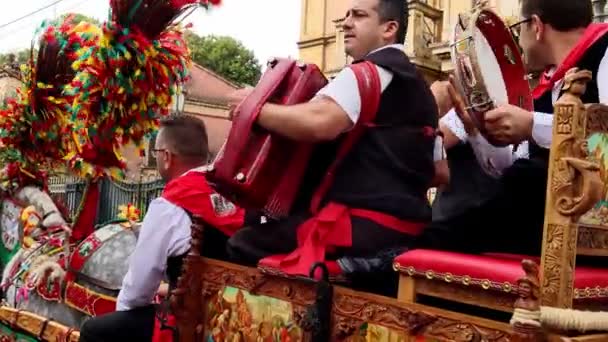 2019 Viagrande Sicilië Italië Druivenoogst Festival Beroemde Siciliaanse Kar Carretto — Stockvideo