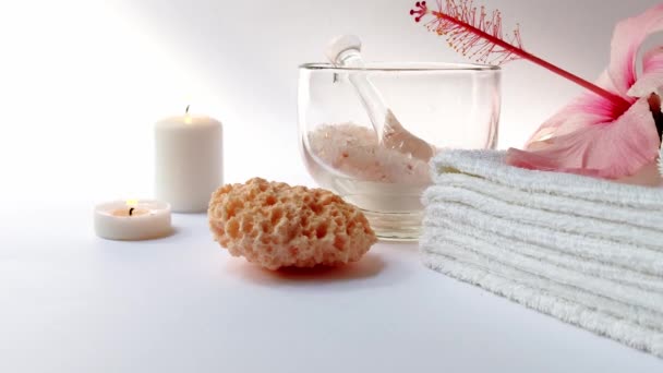 Ambiente Spa Spa Composizione Sfondo Con Fiore Gardenia Bianco Sfondo — Video Stock