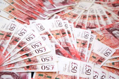 Büyük Britanya'nın para 50-Elli Pound Sterlini notlar dağılın. 