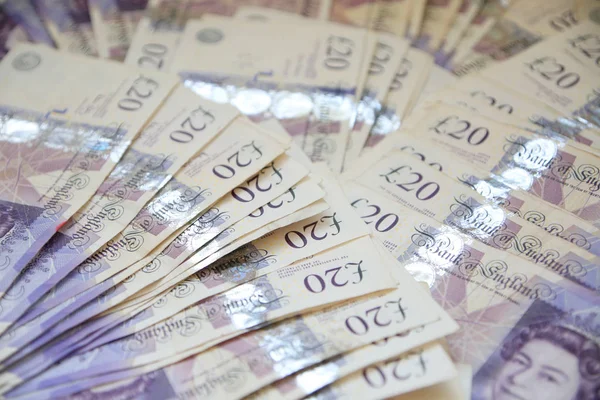 Velká Británie 20-dvacet liber šterlinků peníze poznámky rozložit. — Stock fotografie