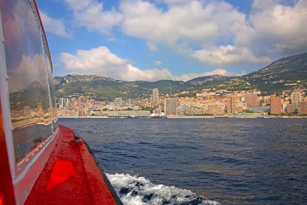 Vista Dal Mare Mediterraneo Del Principato Monaco Monte Carlo Con — Foto Stock