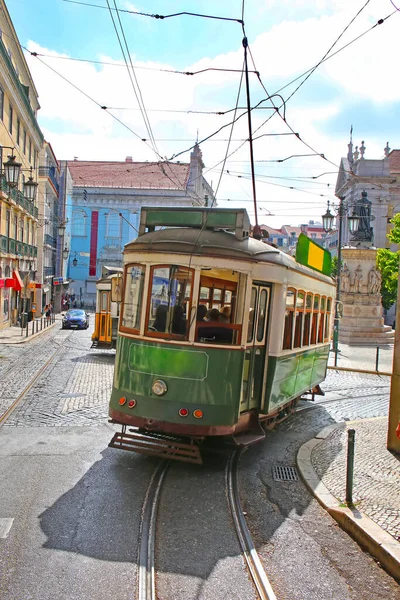 Історичний Зелений Трамвай Старих Вулицях Міста Частина Трамвайної Мережі 1873 — стокове фото