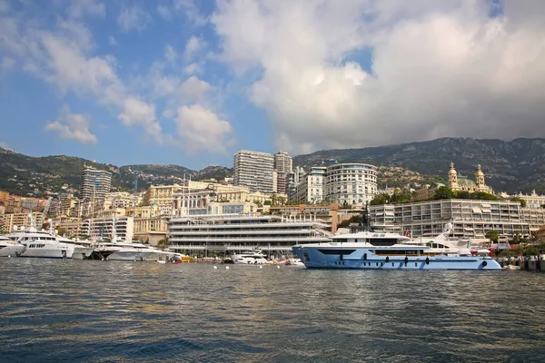 Vista Dal Mare Mediterraneo Del Principato Monaco Monte Carlo Con — Foto Stock