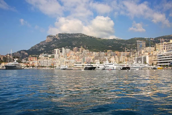 Vista Dal Mare Mediterraneo Del Principato Monaco Monte Carlo Con — Foto Stock