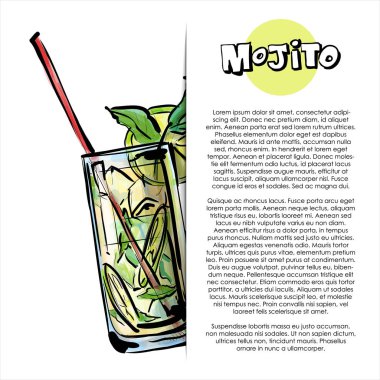 Mojito kokteylel çizilmiş illüstrasyon. Poster. Çizim stili. Vektör çizimi