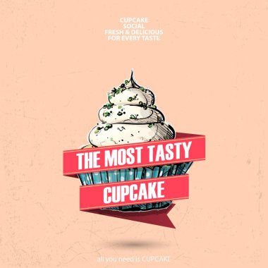 Lezzetli cupcake, skeç tarzı ile Simge. Vektör çizimi