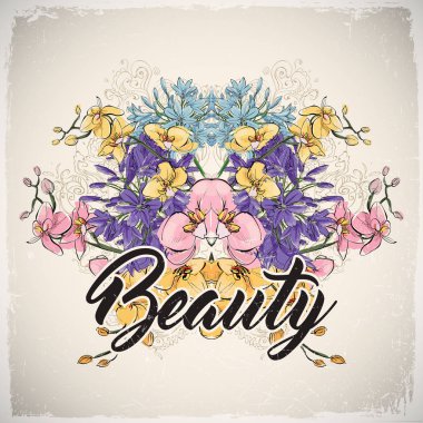 Froral kart. Çizim stili. Vektör çizimi.